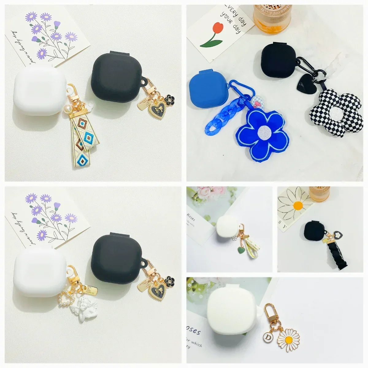 For QCY T13 / T13X / T13 ANC2 Case Fashion Flower Pendant Lanyard /Cute Bear Silicone Earphone Cover For QCY T13ANC cover