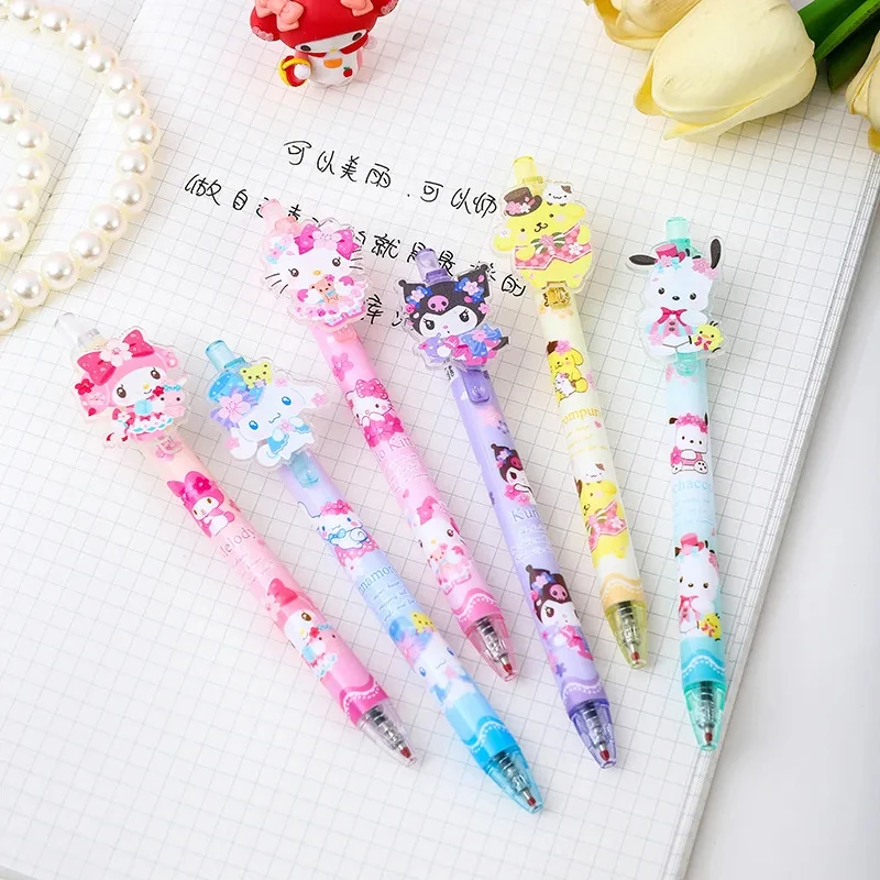 New Sanrio 12/24/48pcs Gel Pen Kawaii Student Stationery School Supplie 0.5 Black Cartoon Patch Press Pen Cute Press Office Gift