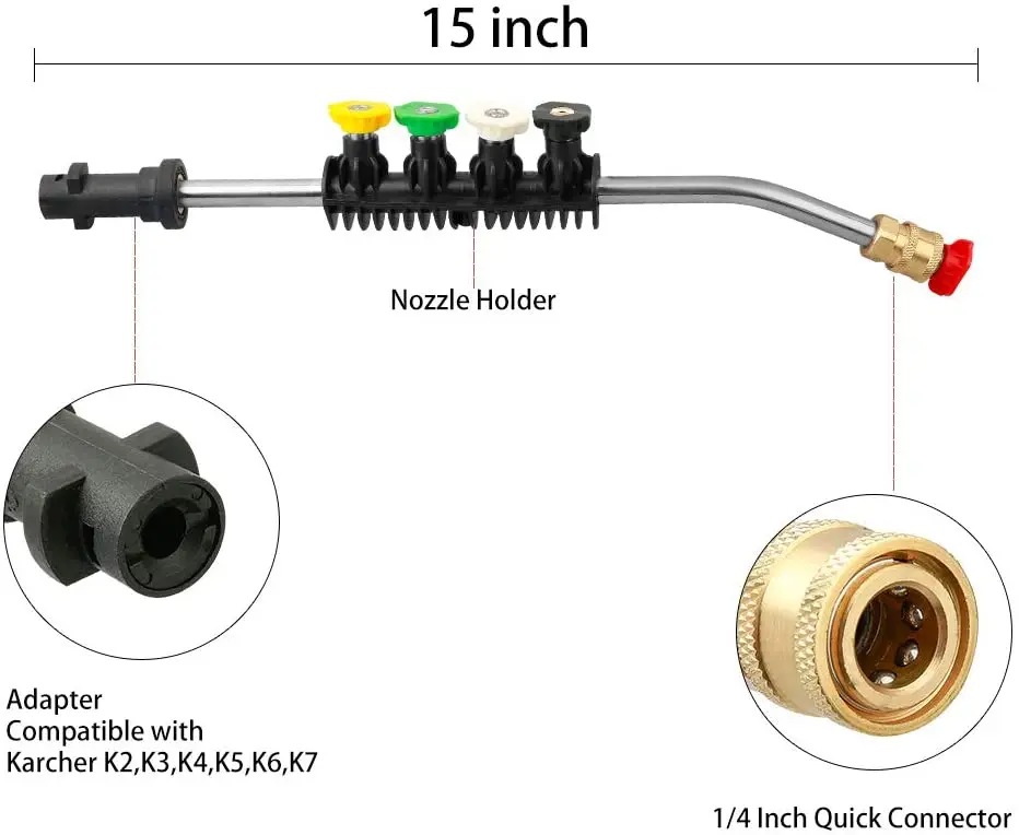 Hot Sale 4000 PSI High Pressure Car Washer Extension Wand Set Water Gun Curved Rod with 5 Spray Nozzle Tips