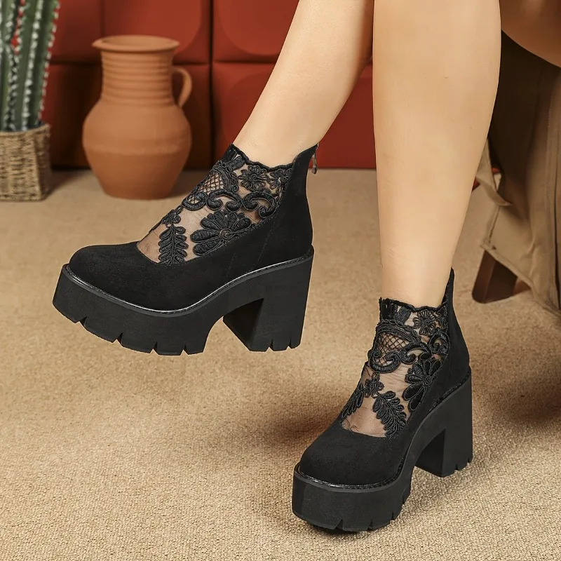 المرأة الدانتيل أحذية بكعب موضة السيدات صندل بتصميم روماني تنفس السيدات أحذية أنيقة السيدات مضخات شبكة جديدة Sandalias De Tacón