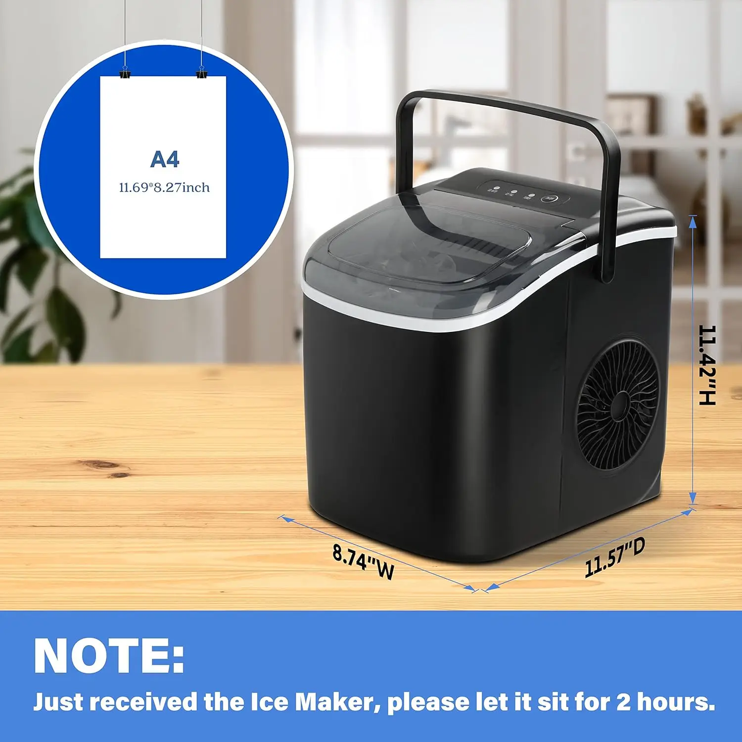 Portable Ice Maker for Countertop, 9 Ice Cubes Ready in 6 Mins, 26lbs Ice/24Hrs, with Self-Cleaning Feature Ice Spoon and Basket