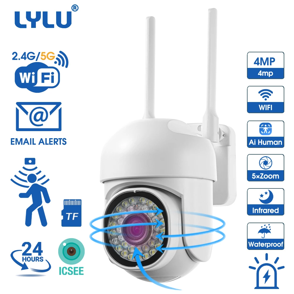 

LYLU 4K 4MP Wifi Camera PTZ Outdoor Dual Screens Human Detection Dual Lenses 4MP Security Protection IP Camera Audio ICSEE App