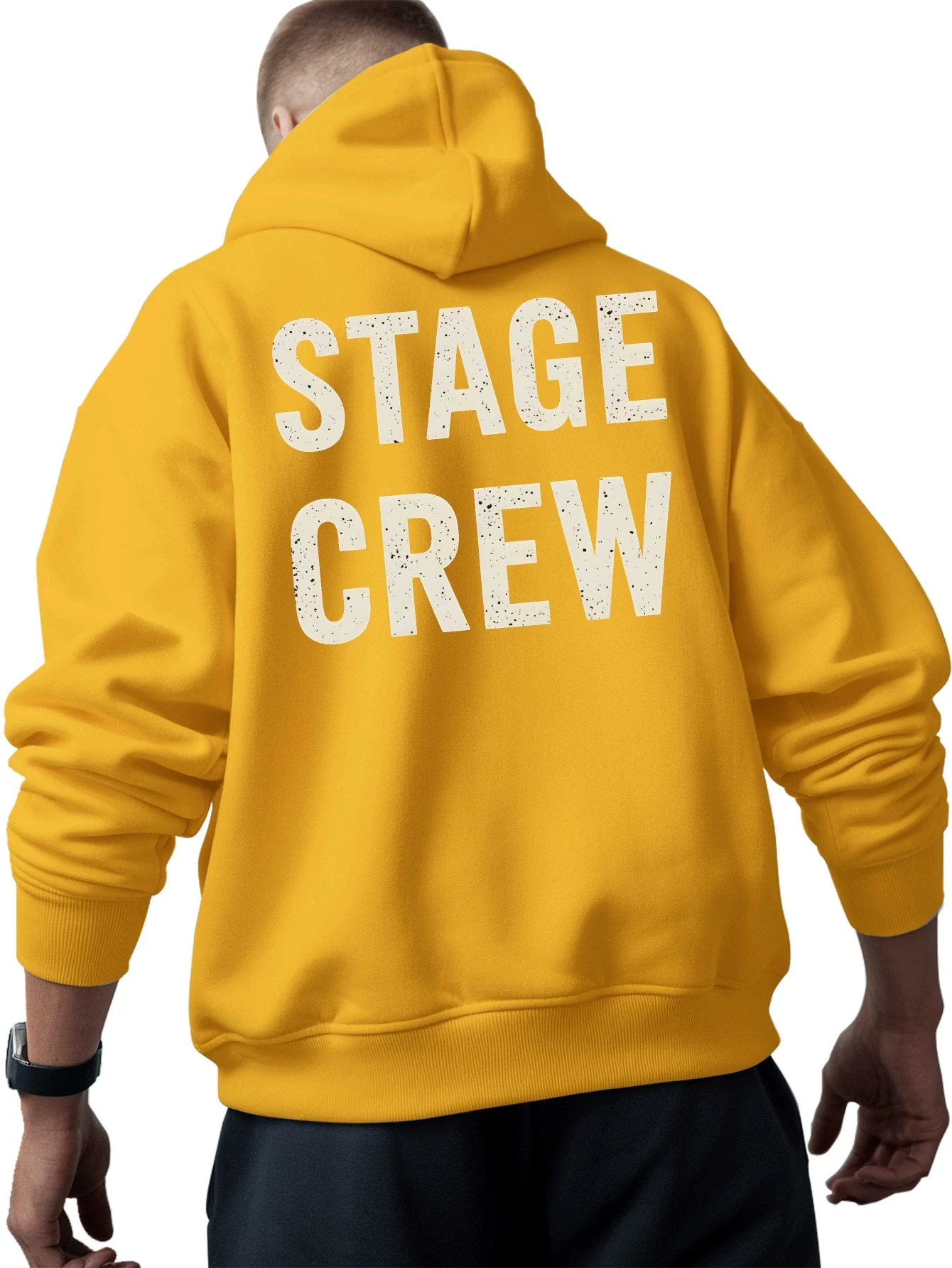 Retro distressed graphic print men's hooded sweatshirt. Trendy, soft, loose-fitting casual street American hip-hop hooded shirt.