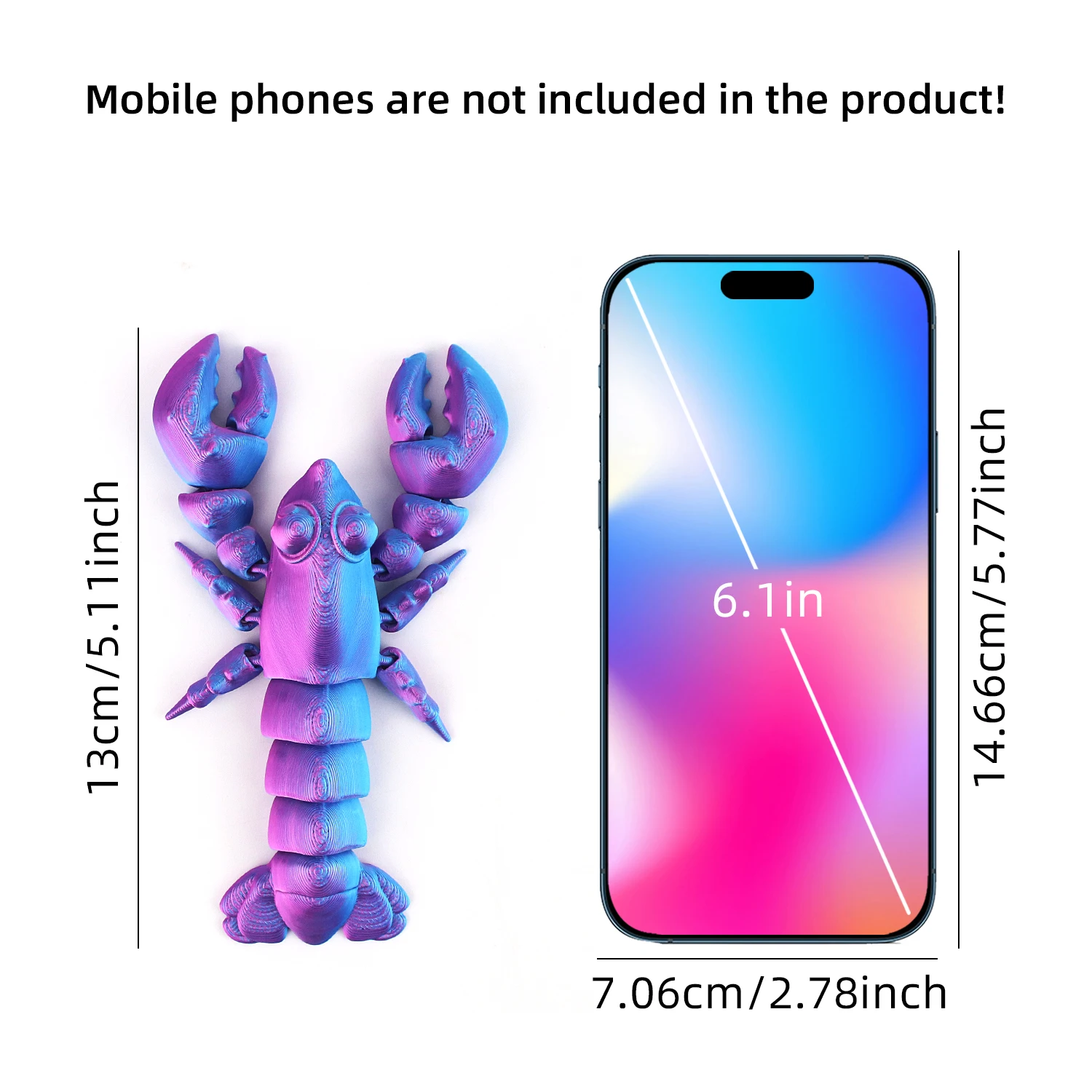 Simulated 3D printed lobster ornament, simulated animal doll model, decorative souvenir, integrated joint that can swing