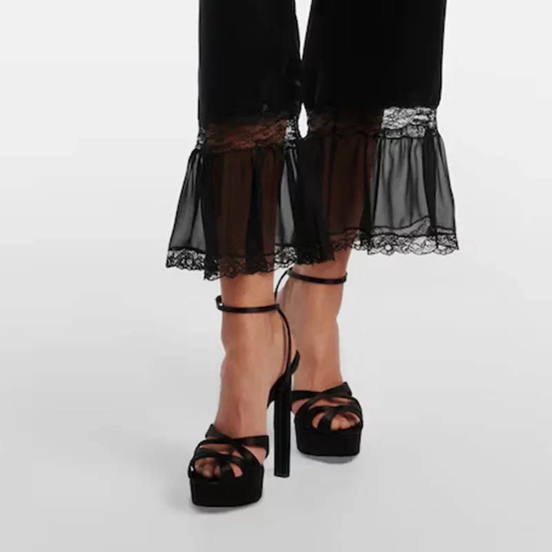 Platform Corss Tied Satin Sandals Sexy Pointed Toe Thin Heel Slinback Buckle Belt New Arrivals Fashion Women Modern Shoes image 4