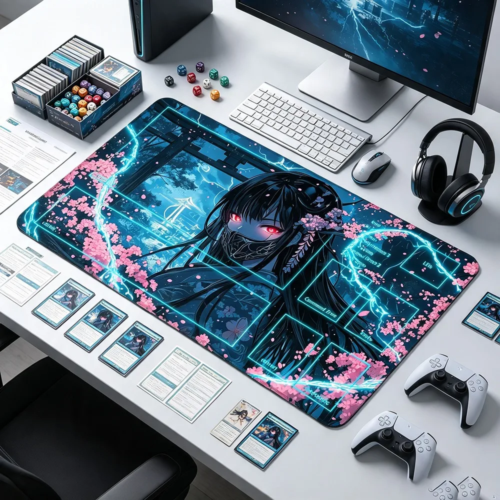 Anime Girl Pattern Play Mat Durable Office Deskpad Parties Gathering Card Game Mat Non-slip Keyboard PC Game MousePad Card mat