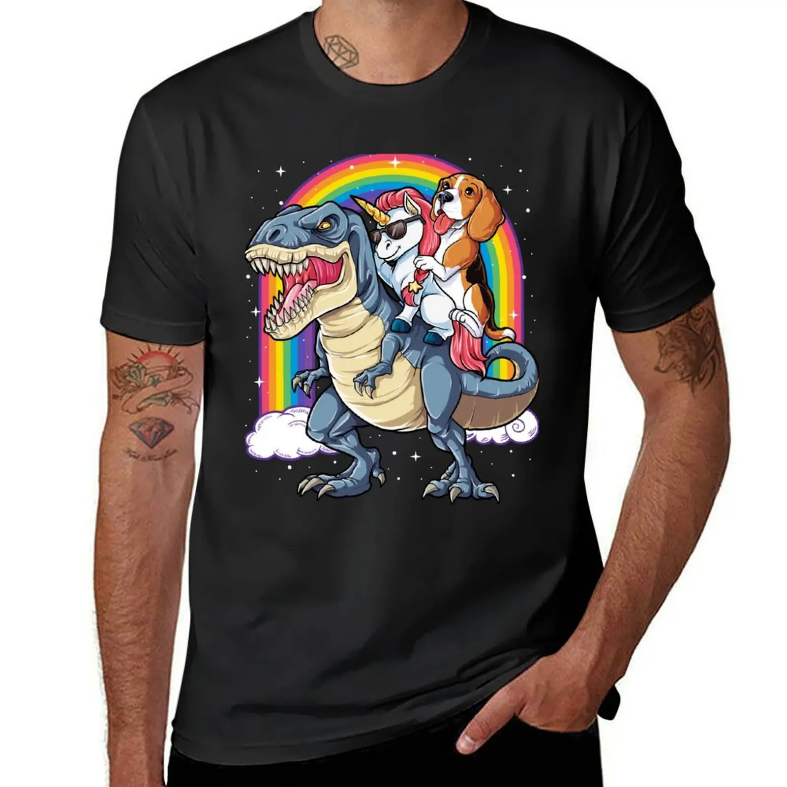 

Beagle Riding Unicorn Dinosaur Rainbow Shirt for Men Women Boys Girls Kids Dog Lover Gifts T-Shirt quick-drying mens t shirt