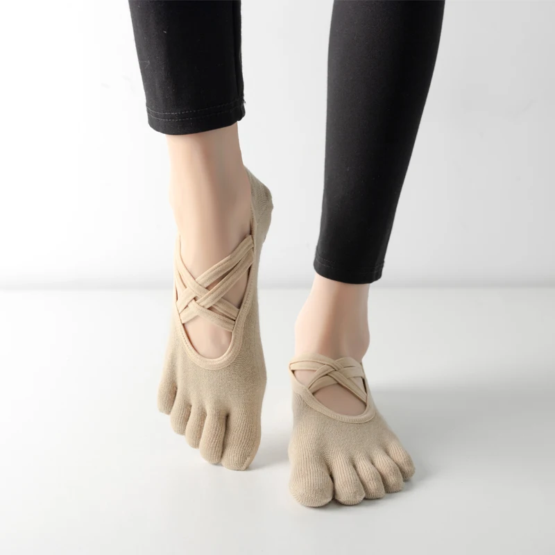 Neue Frauen Anti Slip Pilates Socken Fünf Kappe Silikon Non-Slip Yoga Socke Verband Ballett Tanz Damen Fitness Sport baumwolle Socke – Detail 13