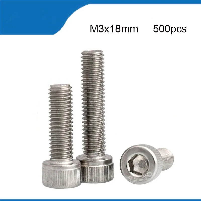 

Free shipping M3*18mm 500pcs Stainless Steel Hexagon Socket Head Cap Screw DIN912 Bolt Satinless M3 Screws 18mm Length