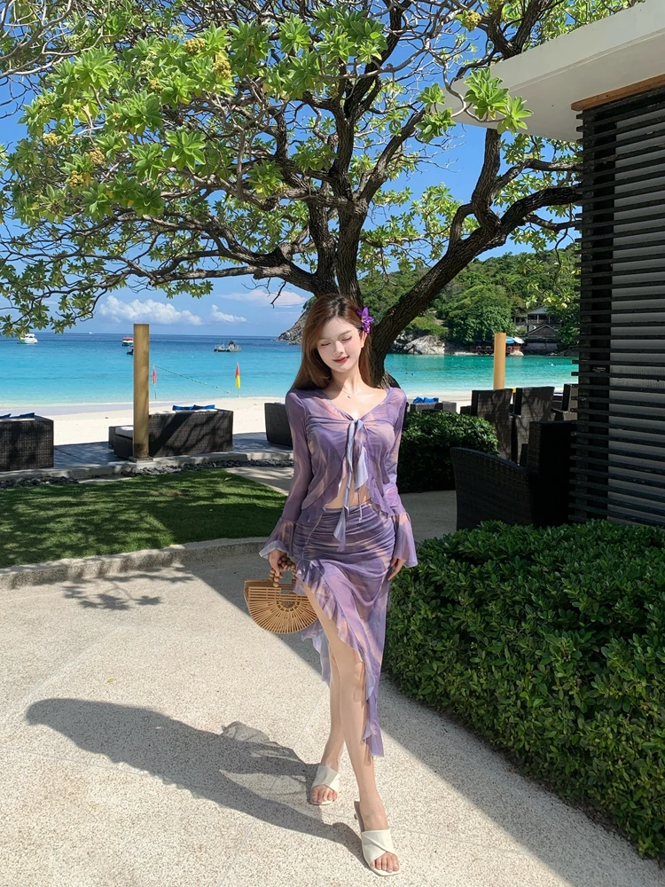 

Сексуальный комплект бикини из двух частей Pure Desire: длинный пляжный купальник для отдыха на острове, для горячих источников, женский, премиум-класса, новинка 2025 года