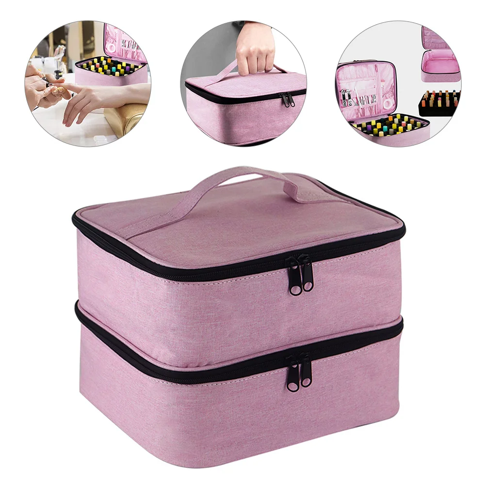 Makeup Bag Nail Polish Storage Box Toiletries Bags Large Capacity Cosmetics Pink Miss