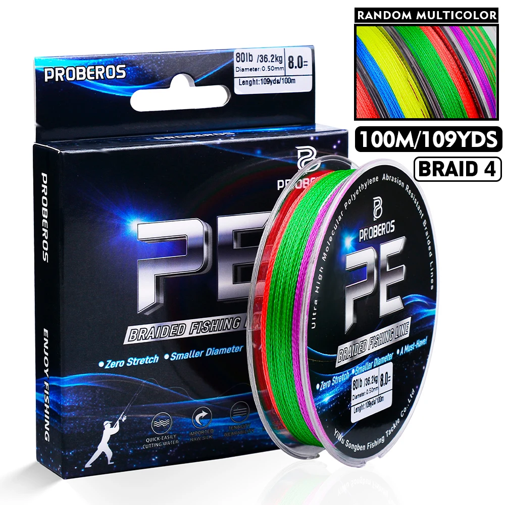 Superstarke Angelschnur - 100m/328ft 4-Strang Multifilament PE Abriebfeste Geflochtene Schnur, 6 Farben Verfügbar in 6-80 LB Optionen – Detail 4