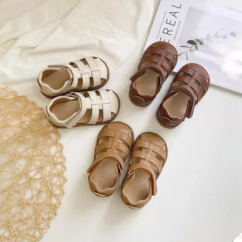 Baby Soft Sandals Summer New Boys Beach Shoes Girls Pure Color Breathable Hook Shoes Kids Anti-slip TPR Sole Sandals