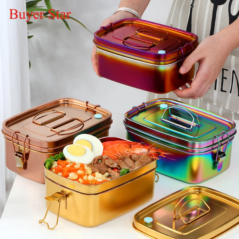 Double layer bento Lunch box stainless steel kitchen tableware Food Container dinner ware with Cover metal food serving tools