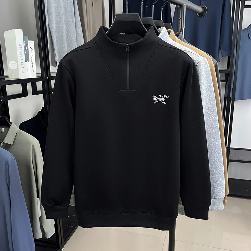 سترة رجالية عصرية وعصرية بياقة واقفة، تي شيرت دافئ بأكمام طويلة مناسب للشباب ومتوسطي العمر