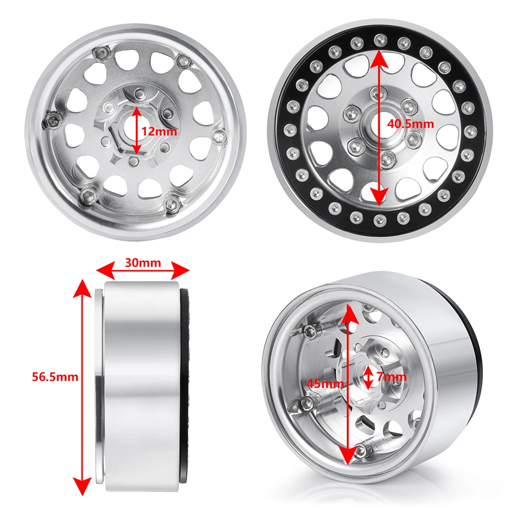 YEAHRUN 1.9 pollici 30mm Beadlock Cerchioni in lega di alluminio Mozzo per Axial SCX10 II 90046 TRX-4 D90 1/10 RC Auto Camion Modello Parti