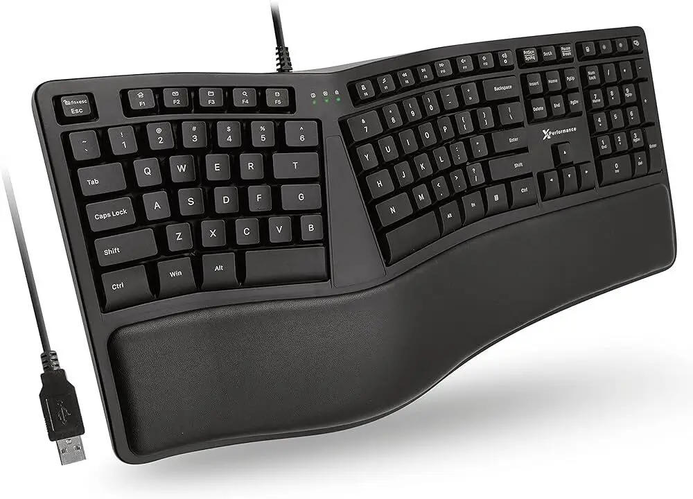 Ergonomic Comfort USB Wired Keyboard with Soft Cushioned Wrist Rest, Anti-Fatigue Office Typing Keyboard for Laptop Desktop