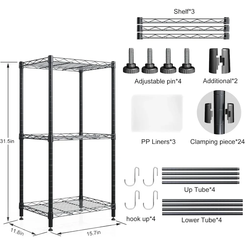 3 Tier Shelves Storage, Wire Shelf Unit, Standing Adjustable Metal Shelves Organizer, Storage Racks for Restaurant Garage