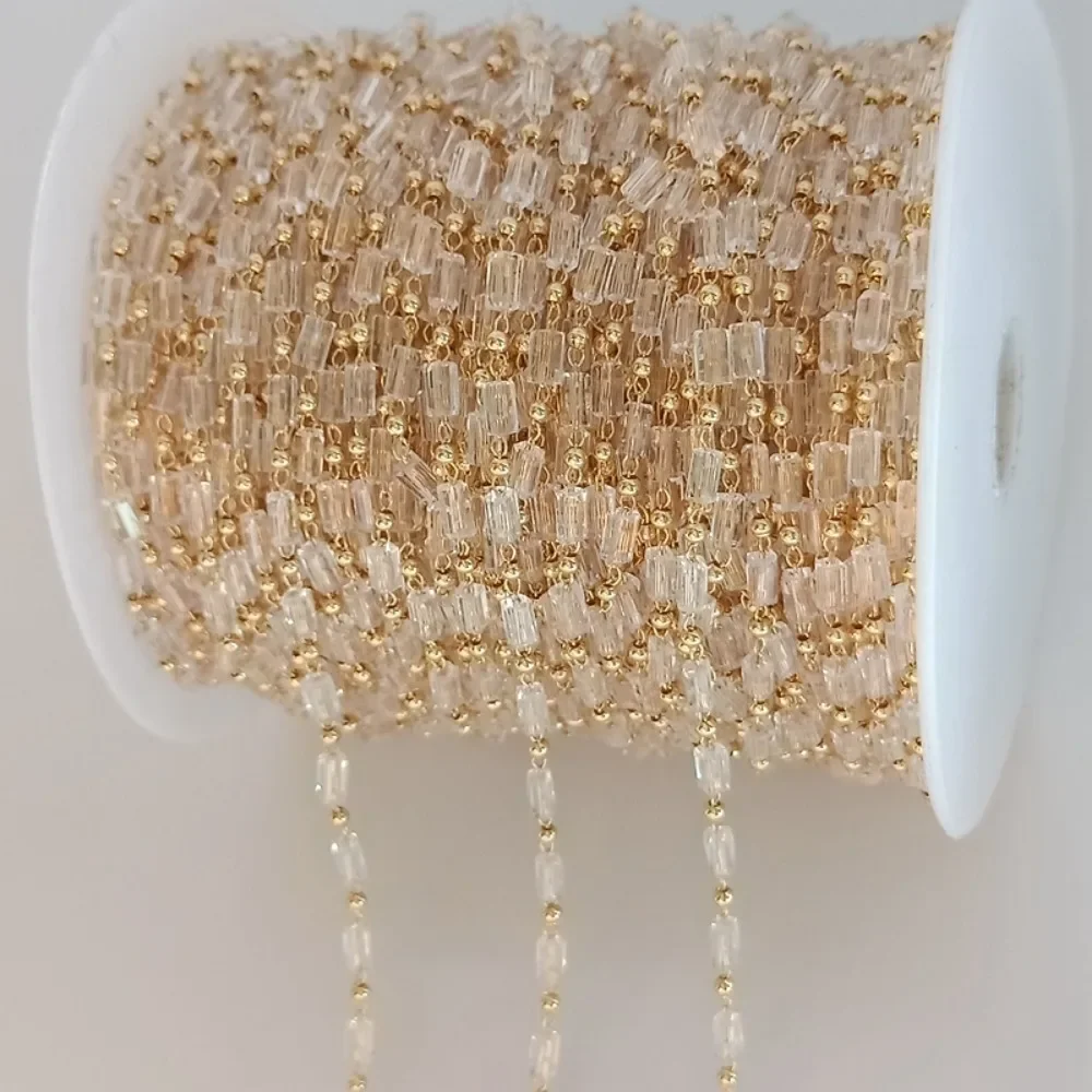 

14K Gold-plated Chain Zirconia Cut Square Tube Clamp Small Gold Bead Necklace DIY Loose Chain Jewelry with Chain