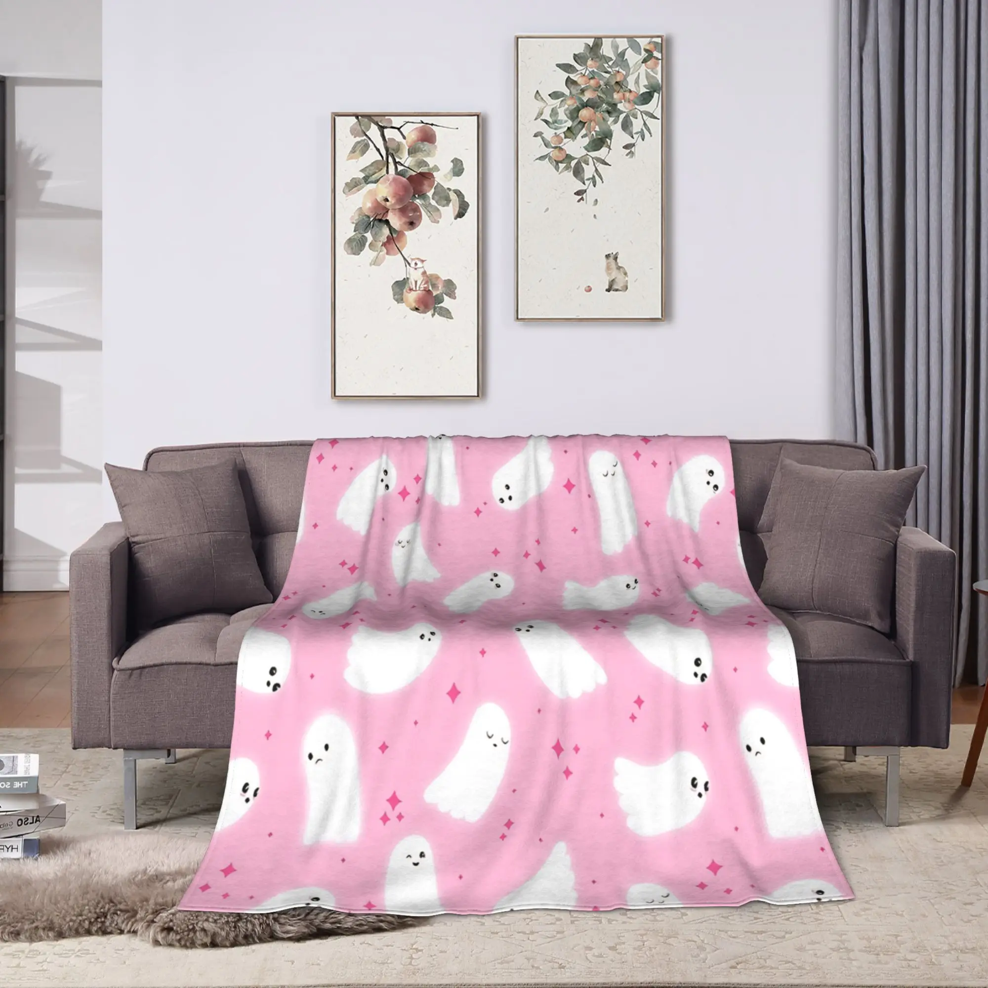 Pink Coquette Ghost Halloween Blanket  Warm Funny Plush Bedding Throws For Boy Girl Living Room Flannel Bedspread Bed Cover