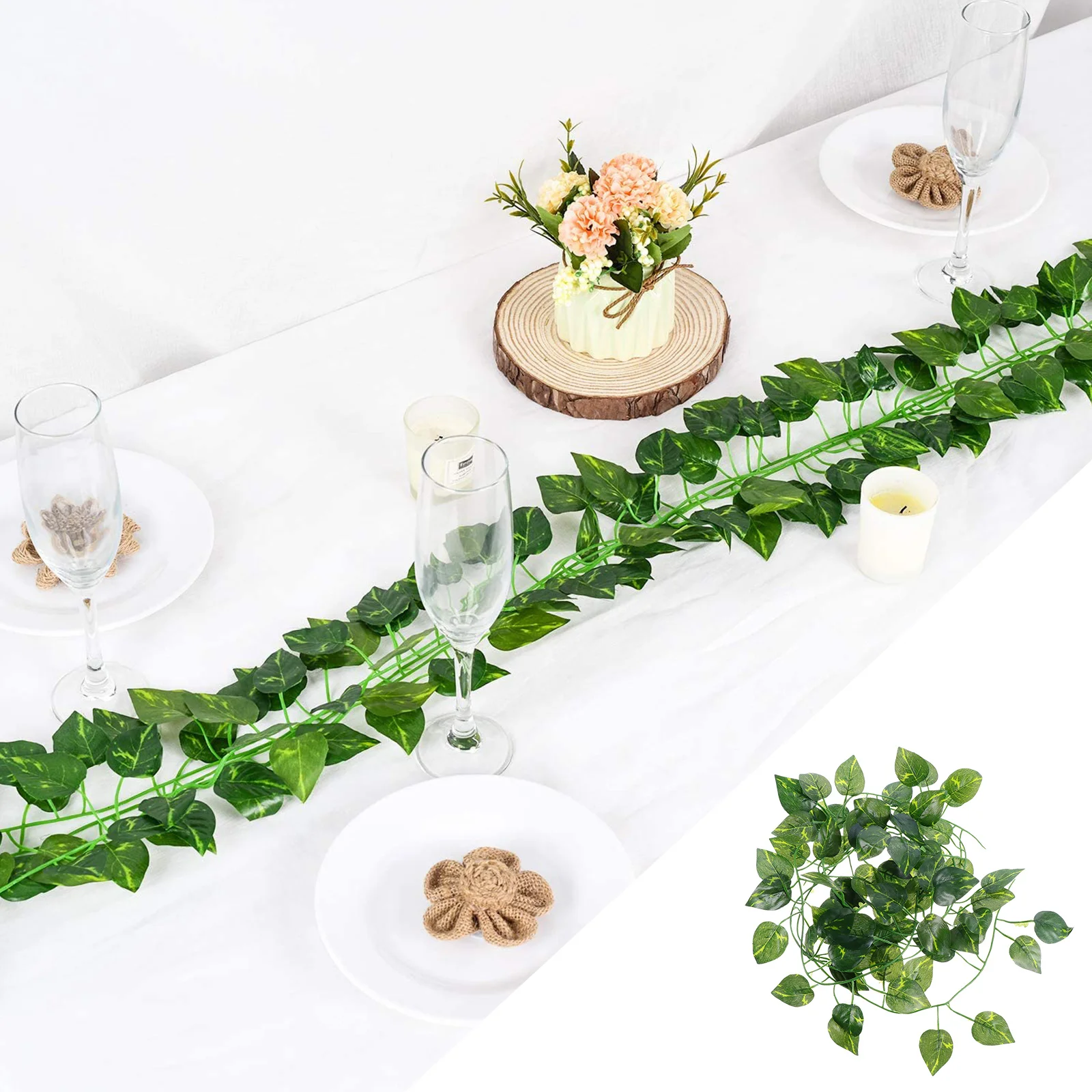 

12pcs Simulation Leaf Hanging Vine Artificial Plant Decor For Room Wall Garden Fake Rattan Leaf Decor Hanging Rattan