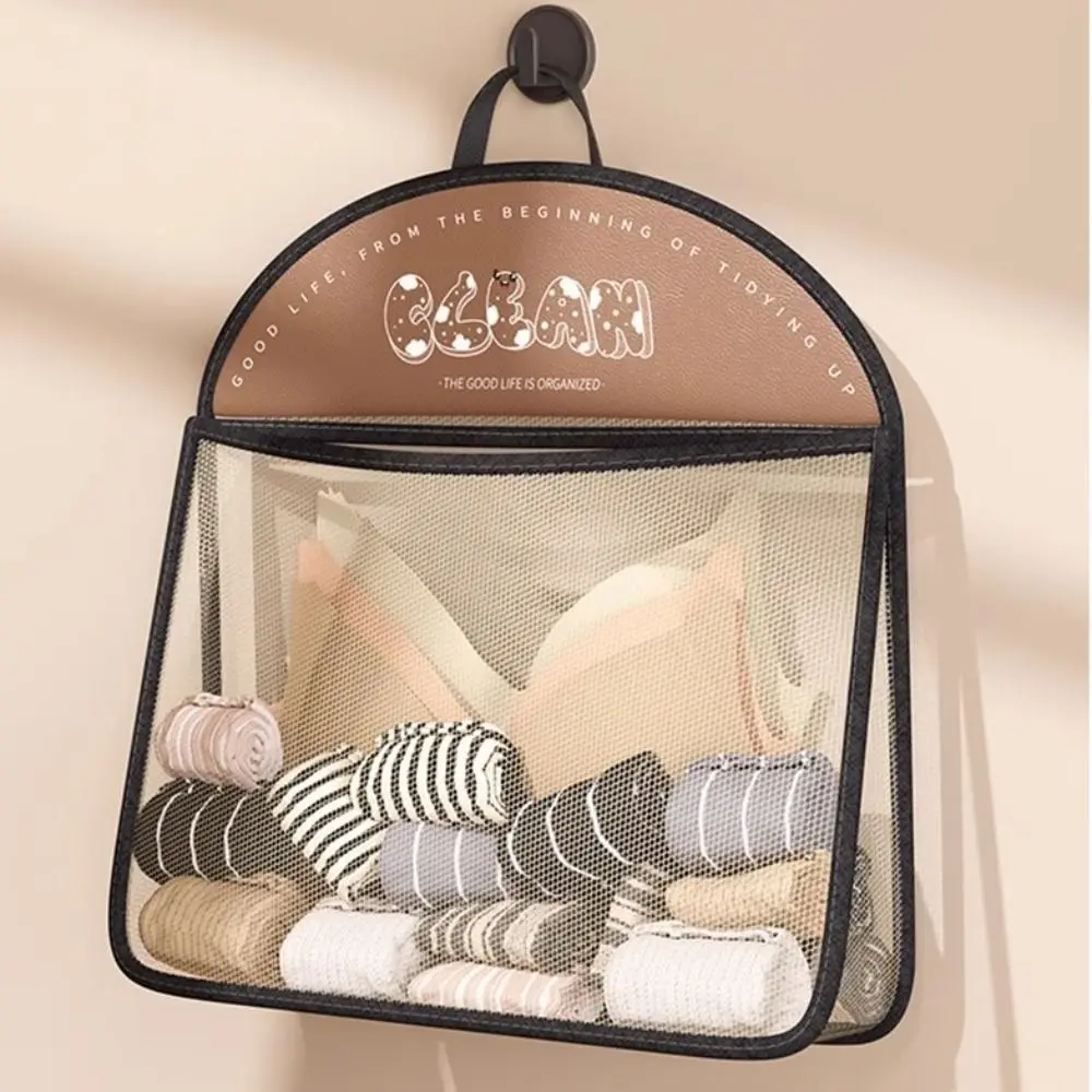 Large Capacity Underwear Storage Mesh Bag with Hook Wall Hanging Socks Hanging Bag Reusable Closet Organizer Clothing Net Bag