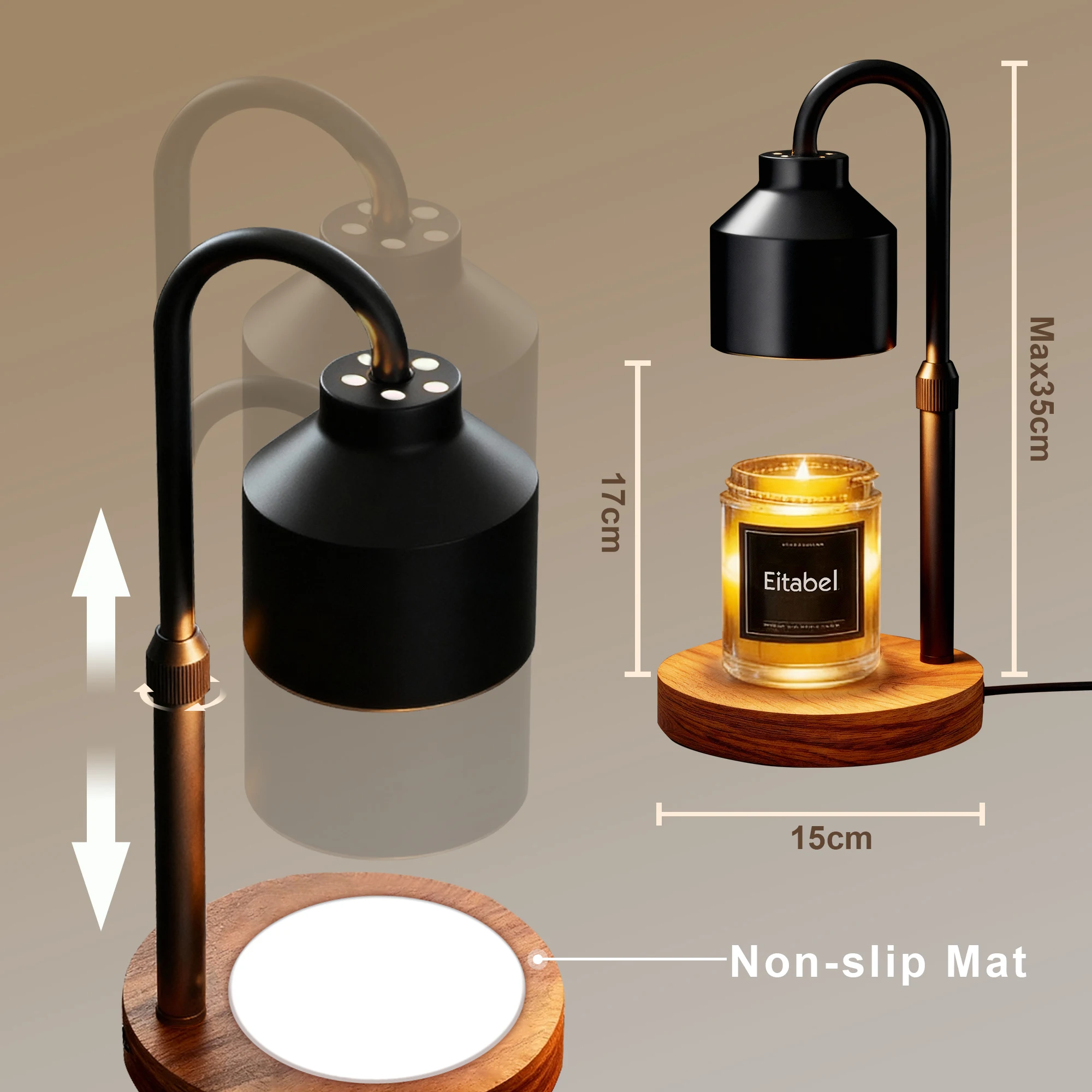 Atmospheric Wax Melting Lamp, Electric Candle Heater with Timer, Adjustable Height, Suitable for Jar Candles, Includes 2 Bulbs view 3