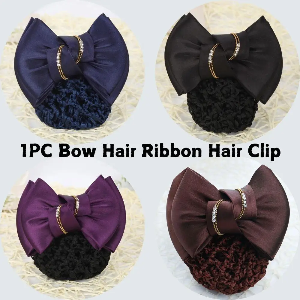 

1pc Elegant Satin Bow Hairclip Bowknot Nurse Hair Bun Cover With Net Bun Ribbon Korean Hairpin Hair Net Women Hair Accessories