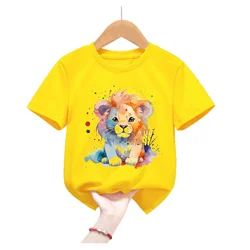 Camiseta amarilla con estampado Animal del Rey León para niñas y niños, ropa de manga corta de verano, Koala, pato, abeja, conejito, Delfín