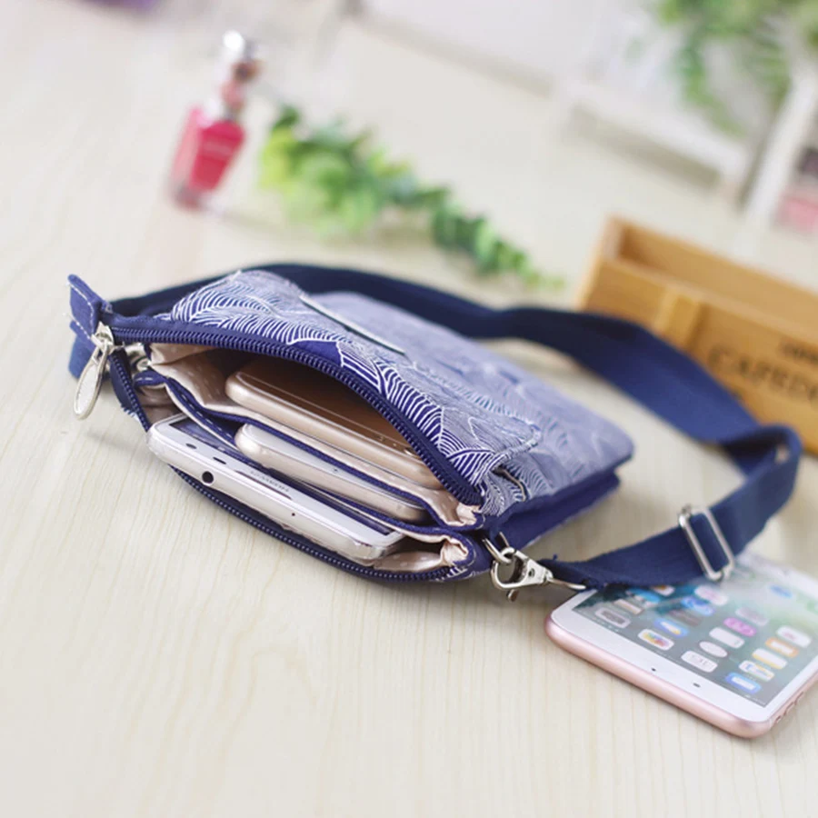 جميع أنحاء طباعة ريفي النسيج متعدد المقصورة محفظة نسائية للعملات المعدنية مفتاح المنظم Crossbody حقيبة الهاتف المرأة حقيبة كروسبودي حقيبة كتف #3