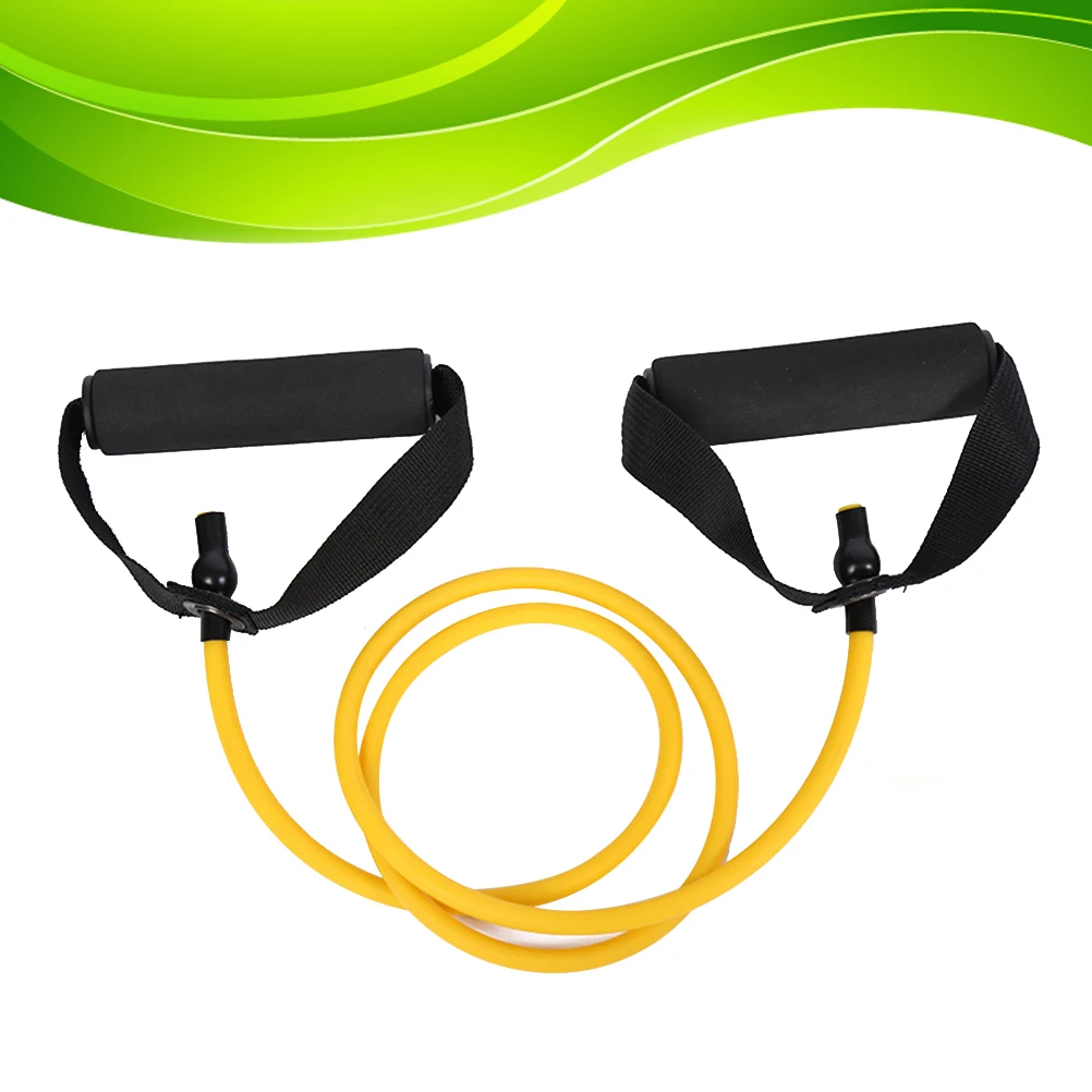 حزام تمرين أصفر مع مقابض لتمدد الدفء وتدريبات القوة واليوجا والبيلاتيس وحبل سحب
