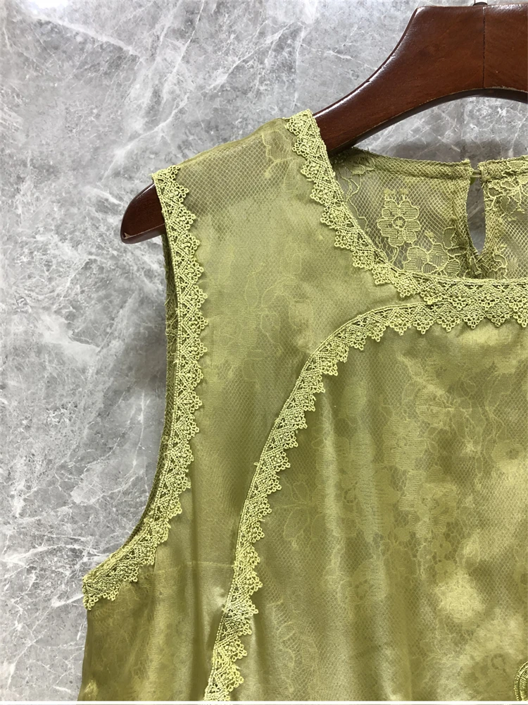 Zijde Geborduurd Kant Svel Ronde Ne Vest Dames Zomer Nieuwe Sle Faionable Veelzijdige Loose Fit Kleur Top