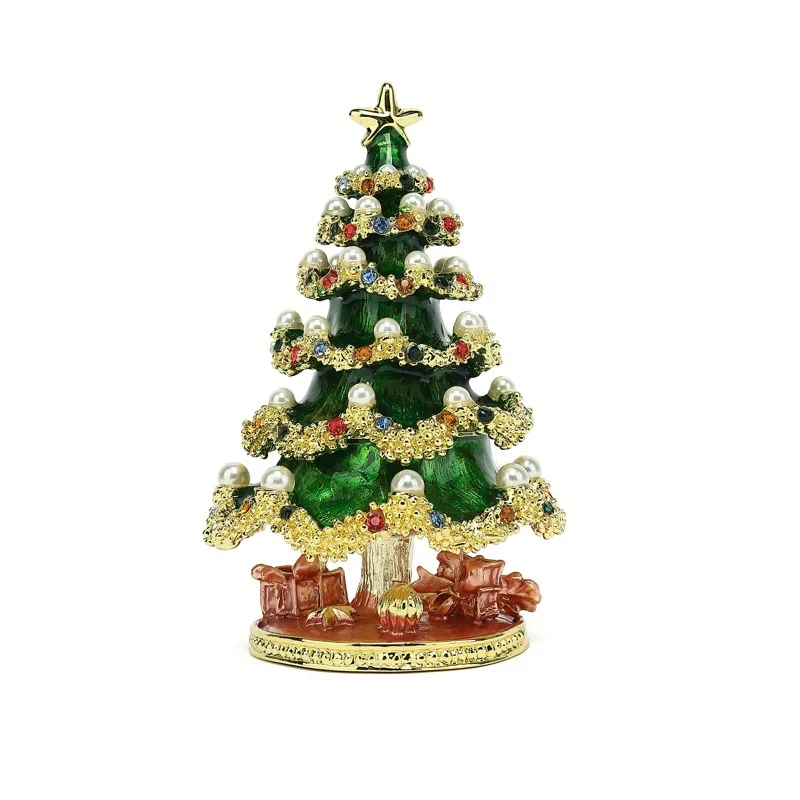 

Cute Christmas Tree Hinged Trinket Boxes Unique Gift for Thanksgiving Day Christmas Day Enameled Jewelry Box Ornaments for Home