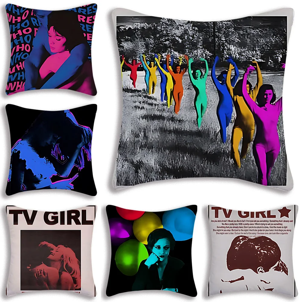 T-TV Girls Pillow Covers Cartoon Sofa Decorative Home Double-sided Printing Short Plush Cute Cushion Cover