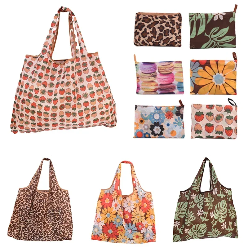 Ethnic Style  Large Size Folding Shopping Bag  Environmental Protection Large Capacity Leopard Print Portable Storage Bags