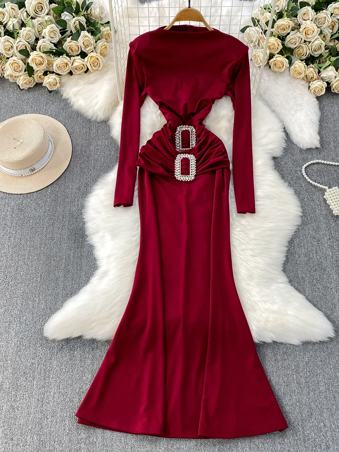 Ele Fi Tail Długa, modna sukienka damska na jesień i zimę z wysokim stanem, zapinana na guziki, elegancka, do pracy.