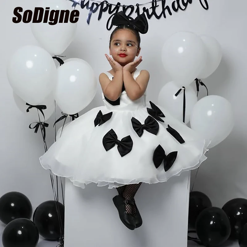 SoDigne A-line Organza Short Flower Girl Dress Sleeveless Kid Gown Elegant Party Dresses for Girls 2026 Birthday Gown Customized