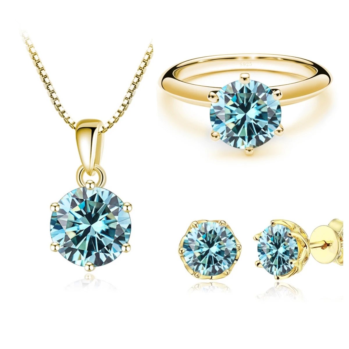 Butterflykiss Luxury S925 Silver Gold Plated Jewelry Set For Women 1Carat Moissanite Necklace Earrings Ring 3pieces  Customized