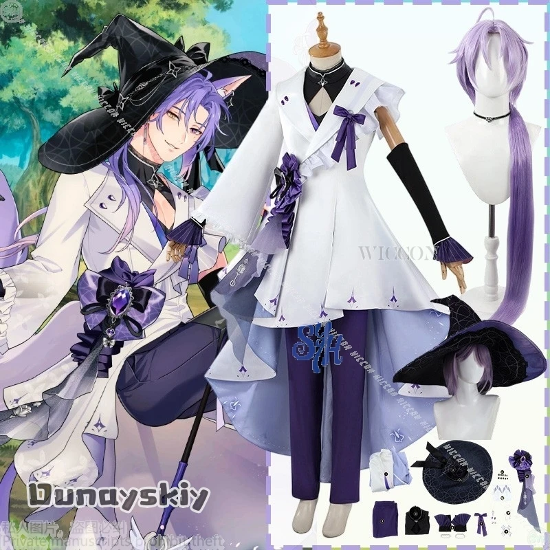 

Anime Game Nu: Carnival Cosplay Kuya Costume Sexy Magician Uniform White Magic Robe Big Hat Pants Long Wigs Halloween{Yumekiri}