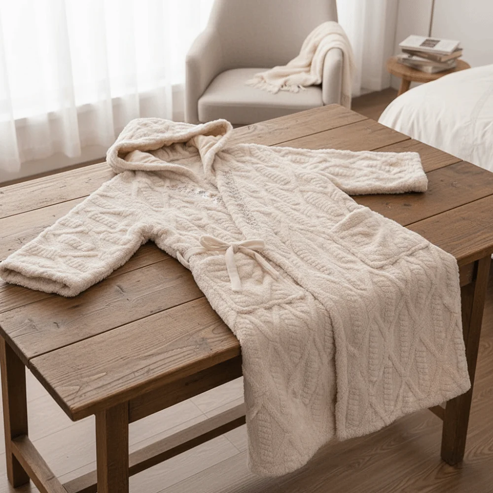 Loose Flower Coral Fleece Sleepwear Plush Winter Flannel Long Sleeves Night-robe Sweet Home Wear Cloak Hooded Nightgown Gifts