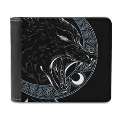 Devour The Moon Men Wallet Pu Leather Short Male Purses Credit Card Wallet For Men Money Bag Norse Mythology Hati Skoll Vikings
