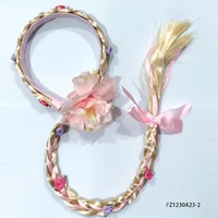 PESENAR Princess Dress up Wigs, Princess Rapunzel Long Braided Wig Headbands with Flowers Adorn for Girls Costume Accessories 4