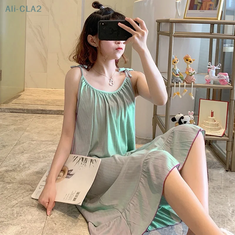 Suspended Pajamas Female Summer Sexy Loose Cute Solid Color Casual Sleep Dress