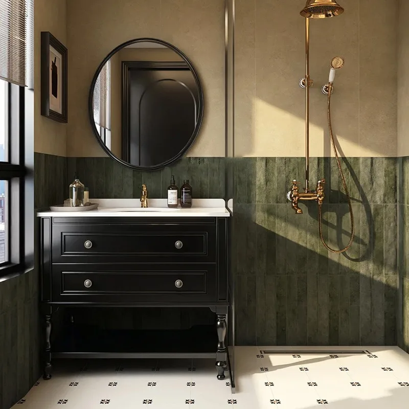 Floor-to-ceiling washstand Bathroom cabinet combination Solid wood washstand