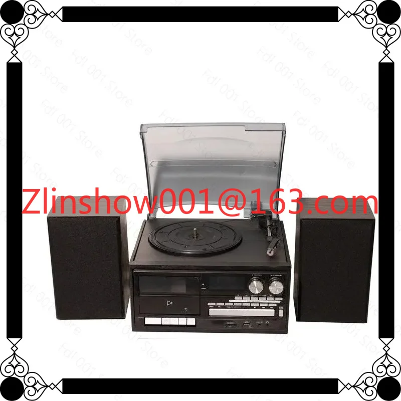 Vinyl Record Player with External Speakers, CD Player, USB SD Cassette Playback