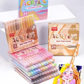 GuangNa 12-72 Colors Soft Brush Acrylic Marker Pen Set,Skin Tone, Macaron color,DIY Hand…