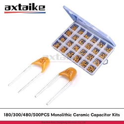 Kits de Capacitores Cerâmicos Monolíticos 180/300/480/500PCS 10pF - 10uF 50V 106 105 474 104 103 102 101 33 47 56 68 PF 10NF 100NF MLCC