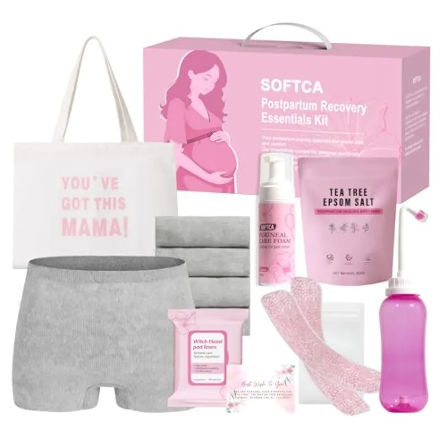 

Postpartum Essentials Kit - Peri Bottle, Perineal Ice Packs, Perineal Healing Foam, Disposable Underwears, Cooling Pad Liners,
