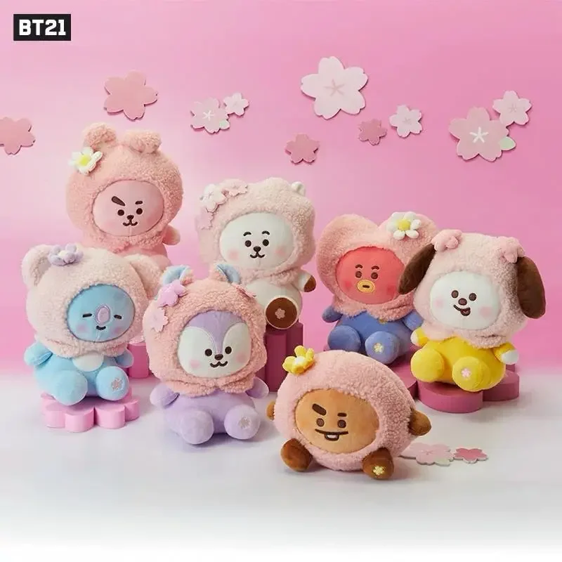 BT21 Spring Cherry Blossom Series Anime Kawaii Tata Cooky Plush Doll Keychain Snapy Rj Cute Cartoon Toy Girl Bag Hanging Gift