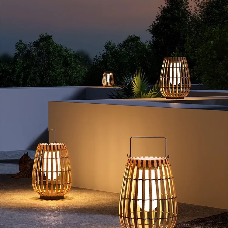 Solar outdoor garden light, rattan weaving outdoor terrace ambient garden light, villa lawn waterproof